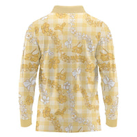 Melemele Aloha Hawaii Long Sleeve Polo Shirt Plumeria Lei With Palaka Motif - Polynesian Pride