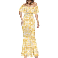 Melemele Aloha Hawaii Mermaid Dress Plumeria Lei With Palaka Motif - Polynesian Pride