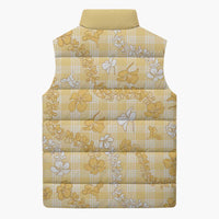 Melemele Aloha Hawaii Sleeveless Puffer Jacket Plumeria Lei With Palaka Motif - Polynesian Pride