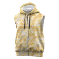 Melemele Aloha Hawaii Sleeveless Zip Hoodie Plumeria Lei With Palaka Motif - Polynesian Pride