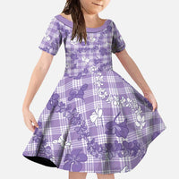 Poni Aloha Hawaii Family Matching Mermaid Dress and Hawaiian Shirt Plumeria Lei With Palaka Motif LT14 Daughter's Dress Purple - Polynesian Pride
