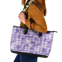 Poni Aloha Hawaii Leather Tote Bag Plumeria Lei With Palaka Motif - Polynesian Pride