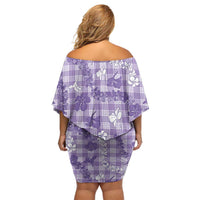 Poni Aloha Hawaii Off Shoulder Short Dress Plumeria Lei With Palaka Motif - Polynesian Pride