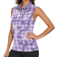 Poni Aloha Hawaii Women Sleeveless Polo Shirt Plumeria Lei With Palaka Motif LT14 - Polynesian Pride