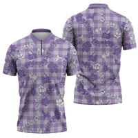 Poni Aloha Hawaii Zipper Polo Shirt Plumeria Lei With Palaka Motif - Polynesian Pride