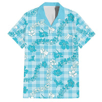 Polu Aloha Hawaii Family Matching Long Sleeve Bodycon Dress and Hawaiian Shirt Plumeria Lei With Palaka Motif LT14 Dad's Shirt - Short Sleeve Blue - Polynesian Pride