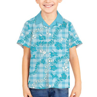 Polu Aloha Hawaii Family Matching Long Sleeve Bodycon Dress and Hawaiian Shirt Plumeria Lei With Palaka Motif LT14 Son's Shirt Blue - Polynesian Pride