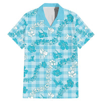 Polu Aloha Hawaii Family Matching Mermaid Dress and Hawaiian Shirt Plumeria Lei With Palaka Motif LT14 Dad's Shirt - Short Sleeve Blue - Polynesian Pride