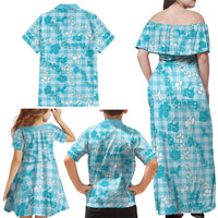 Polu Aloha Hawaii Family Matching Off Shoulder Maxi Dress and Hawaiian Shirt Plumeria Lei With Palaka Motif - Polynesian Pride