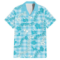 Polu Aloha Hawaii Family Matching Short Sleeve Bodycon Dress and Hawaiian Shirt Plumeria Lei With Palaka Motif LT14 Dad's Shirt - Short Sleeve Blue - Polynesian Pride
