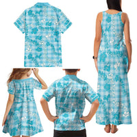 Polu Aloha Hawaii Family Matching Tank Maxi Dress and Hawaiian Shirt Plumeria Lei With Palaka Motif - Polynesian Pride