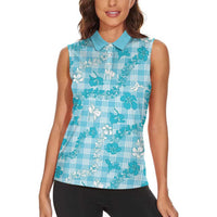 Polu Aloha Hawaii Women Sleeveless Polo Shirt Plumeria Lei With Palaka Motif LT14 - Polynesian Pride
