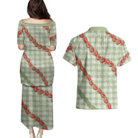 Omaomao Aloha Hawaii Couples Matching Puletasi and Hawaiian Shirt Rosebud Lei With Palaka Motif - Polynesian Pride