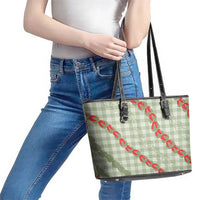 Omaomao Aloha Hawaii Leather Tote Bag Rosebud Lei With Palaka Motif LT14 - Polynesian Pride