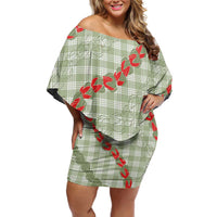 Omaomao Aloha Hawaii Off Shoulder Short Dress Rosebud Lei With Palaka Motif - Polynesian Pride