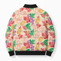 Colorful Aloha Hawaii Hibiscus Orchid Seamless Bomber Puffer Jacket
