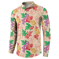 Colorful Aloha Hawaii Hibiscus Orchid Seamless Button Sweatshirt