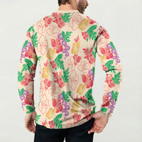 Colorful Aloha Hawaii Hibiscus Orchid Seamless Button Sweatshirt