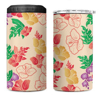 Colorful Aloha Hawaii Hibiscus Orchid Seamless 4 in 1 Can Cooler Tumbler