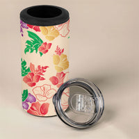 Colorful Aloha Hawaii Hibiscus Orchid Seamless 4 in 1 Can Cooler Tumbler
