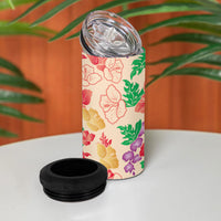 Colorful Aloha Hawaii Hibiscus Orchid Seamless 4 in 1 Can Cooler Tumbler