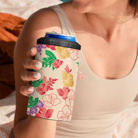 Colorful Aloha Hawaii Hibiscus Orchid Seamless 4 in 1 Can Cooler Tumbler