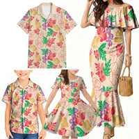 Colorful Aloha Hawaii Hibiscus Orchid Seamless Family Matching Mermaid Dress and Hawaiian Shirt