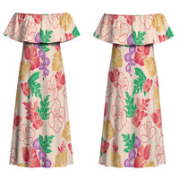 Colorful Aloha Hawaii Hibiscus Orchid Seamless Family Matching Off Shoulder Maxi Dress and Hawaiian Shirt