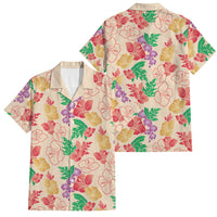 Colorful Aloha Hawaii Hibiscus Orchid Seamless Family Matching Off Shoulder Short Dress and Hawaiian Shirt