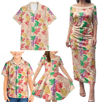 Colorful Aloha Hawaii Hibiscus Orchid Seamless Family Matching Puletasi and Hawaiian Shirt