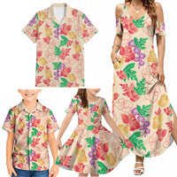 Colorful Aloha Hawaii Hibiscus Orchid Seamless Family Matching Summer Maxi Dress and Hawaiian Shirt