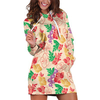 Colorful Aloha Hawaii Hibiscus Orchid Seamless Hoodie Dress