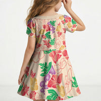 Colorful Aloha Hawaii Hibiscus Orchid Seamless Kid Short Sleeve Dress