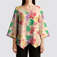 Colorful Aloha Hawaii Hibiscus Orchid Seamless Kimono Sleeve Blouse