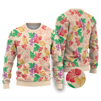 Colorful Aloha Hawaii Hibiscus Orchid Seamless Ugly Christmas Sweater
