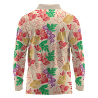 Colorful Aloha Hawaii Hibiscus Orchid Seamless Long Sleeve Polo Shirt