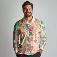 Colorful Aloha Hawaii Hibiscus Orchid Seamless Long Sleeve Polo Shirt