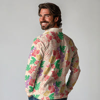 Colorful Aloha Hawaii Hibiscus Orchid Seamless Long Sleeve Polo Shirt