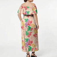 Colorful Aloha Hawaii Hibiscus Orchid Seamless Off Shoulder Maxi Dress