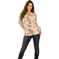 Colorful Aloha Hawaii Hibiscus Orchid Seamless Off Shoulder Sweater