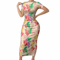 Colorful Aloha Hawaii Hibiscus Orchid Seamless Short Sleeve Bodycon Dress