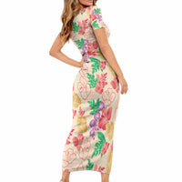 Colorful Aloha Hawaii Hibiscus Orchid Seamless Short Sleeve Bodycon Dress