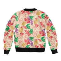 Colorful Aloha Hawaii Hibiscus Orchid Seamless Sleeve Zip Bomber Jacket