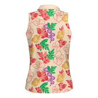 Colorful Aloha Hawaii Hibiscus Orchid Seamless Women Sleeveless Polo Shirt