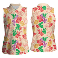 Colorful Aloha Hawaii Hibiscus Orchid Seamless Women Sleeveless Polo Shirt