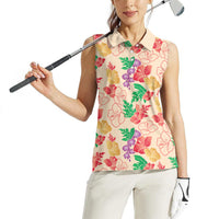 Colorful Aloha Hawaii Hibiscus Orchid Seamless Women Sleeveless Polo Shirt