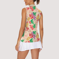 Colorful Aloha Hawaii Hibiscus Orchid Seamless Women Sleeveless Polo Shirt