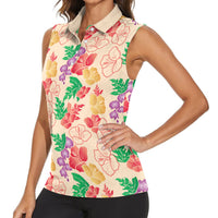 Colorful Aloha Hawaii Hibiscus Orchid Seamless Women Sleeveless Polo Shirt