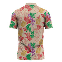 Colorful Aloha Hawaii Hibiscus Orchid Seamless Zipper Polo Shirt