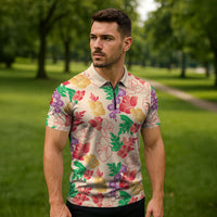 Colorful Aloha Hawaii Hibiscus Orchid Seamless Zipper Polo Shirt